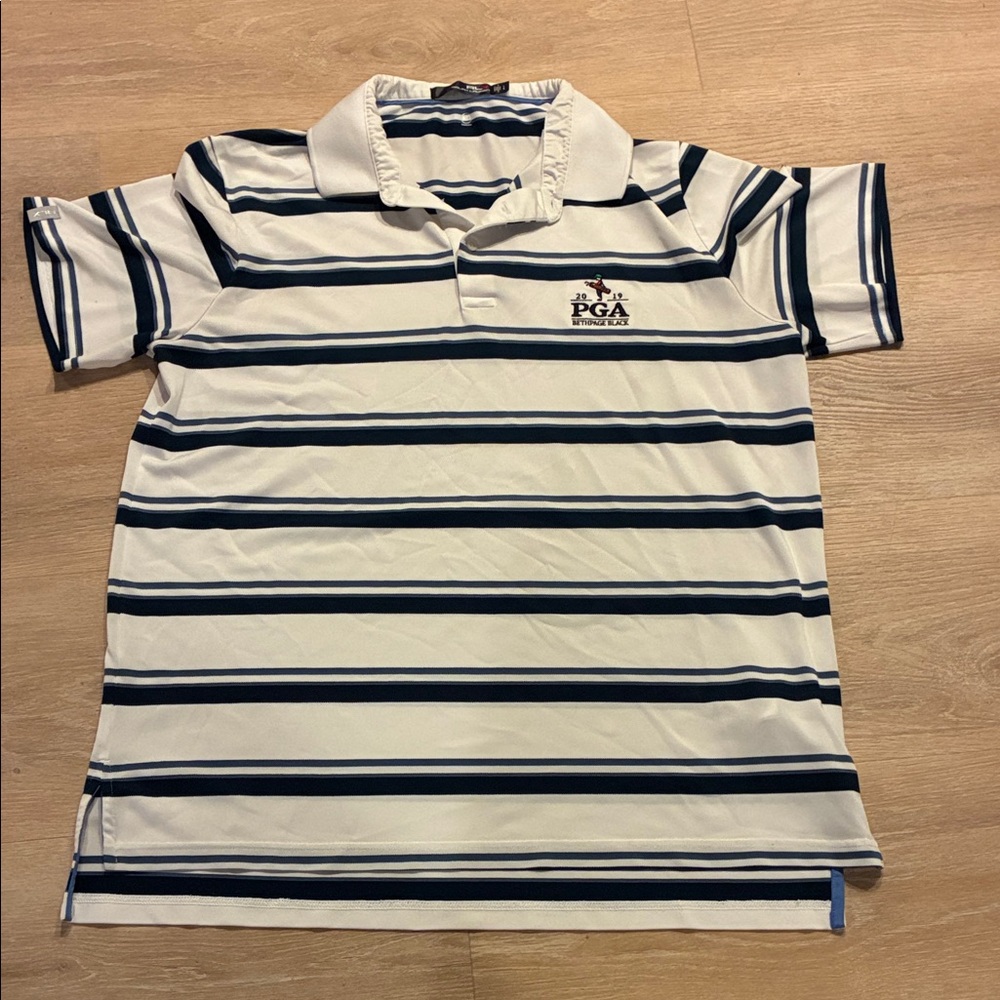 Ralph Lauren PGA Tour 2019 Bethpage Black Men’s Polo Shirt- Navy White Stripes L